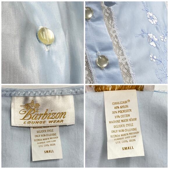 Vintage Lace Pajama Top Wmns Small Pastel Blue Embroidered Long Slv Barbizon 80s - Picture 5 of 13